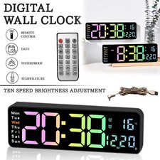 LED Wall Clock Digital Desk Clock Calendar Temperature 13" Large Home Clock EW