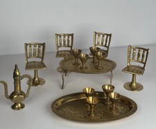 VTG Solid Brass Miniature Dollhouse Furniture Set 15 Pc Tableware Dining Decor