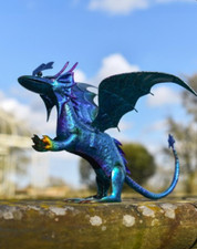 Blue Metal Baby Dragon Garden Sculpture Outdoor Ornament