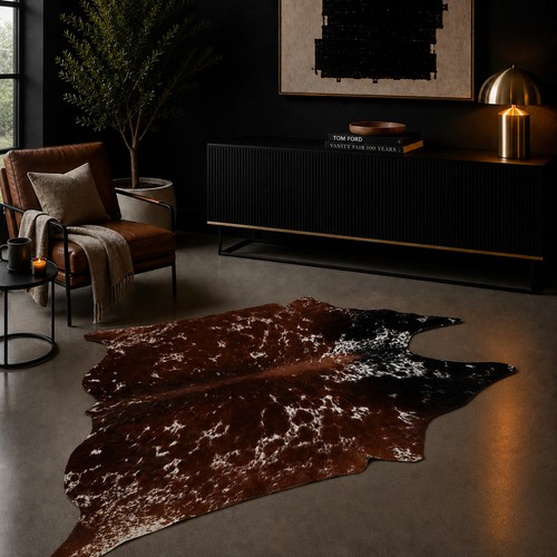 Genuine brown white cowhide - brown,