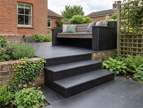 Black basalt stone steps - black, uk