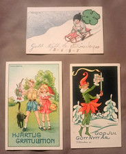 VINTAGE3 Artist Signed Swedish  1930’s Postcards, ALL SMALL SIZE, xmas, New Year