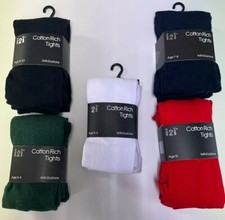 6 Pairs Pack Back To School Girls School Tights Cotton Rich Multi Sizes & Colour