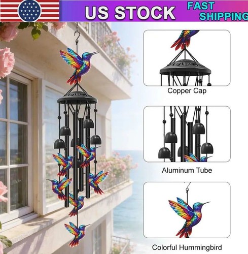Large hummingbird wind chimes - large,