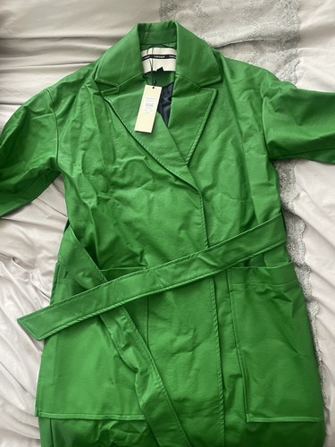Green leather trench coat top - green,
