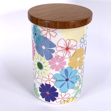 Portmeirion Crazy Daisy Storage Jar Canister Large 20cm 8" Ceramic Wooden Lid