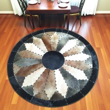 Natural Cowhide Patchwork Round Rug/Handmade Leather Carpet /Rustic Modern Rug