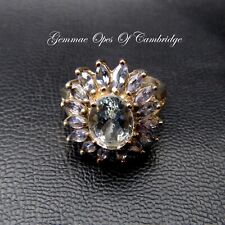 9k 9ct Gold Ring Aquamarine and Tanzanite Flower Cluster Ring Size N 1/2 4.25g