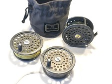 Hardy JLH 4″ salmon fly reel No 347 with Two Spare Spools & Hardy Drawstring Bag
