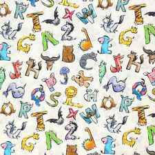 100% Cotton Animal Alphabet Letters Children Craft Fabric | 140 cm Wide | FQ