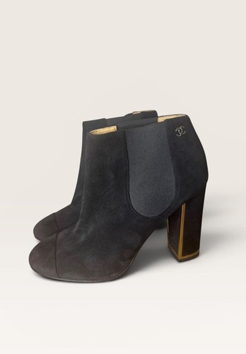 Chanel black suede ankle - chanel,