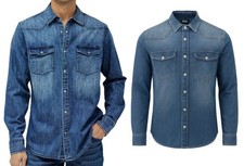 Ex Zara Mens Denim Shirt Long Sleeve High Quality Stretch 100% Cotton Top S-2XL