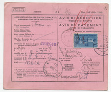 AMG FTT TRIESTE 4/7/1950 L.55 UNESCO SU RARISSIMO OGGETTO POSTALE PER VRBNIK/KRK