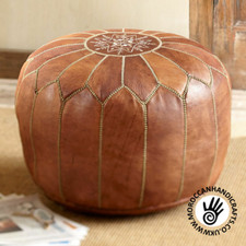 Handmade leather Moroccan pouffe - unstuffed