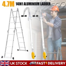 4.7M 14 in 1 Aluminium Folding Ladder Multi-Purpose Steps 93CM Ladder Roof Hook