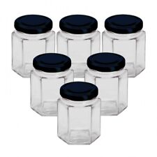 Glass Hexagonal Jars 12oz 250ml With Black Lids - Pack Of 6 - Jam Pickles