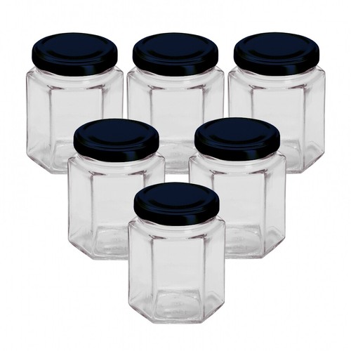 Glass hexagonal jars - hexagonal, 12oz