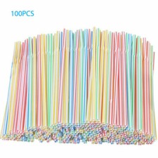 100x Flexible Plastic Bendy Reusable Straws Drinking Drinks Birthday Party