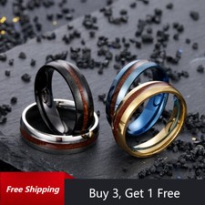 Mens Women Wood Inlay Rings