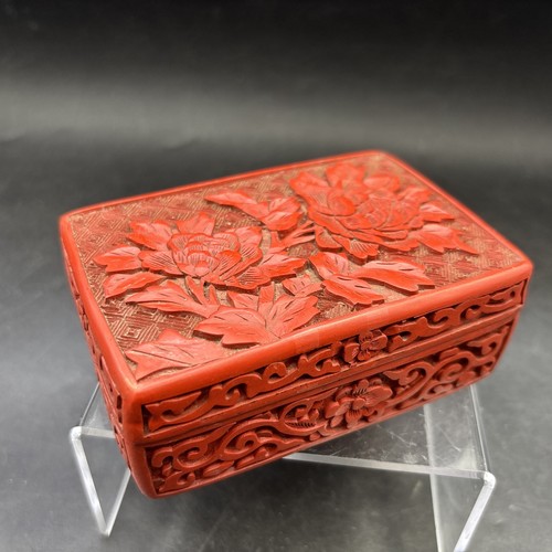 Carved cinnabar box - cinnabar,