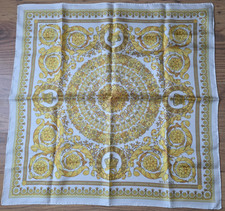 Versace Scarf Square White And  Gold Baroque Silk Logo Crown