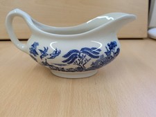 English Ironstone Tableware Old Willow Gravy/Sauce  Boat Jug Blue & white