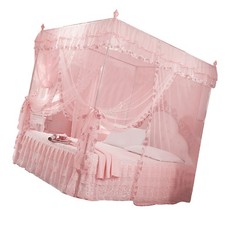 Pink M Luxury Princess 3 Side Openings Post Bed Curtain Canopy Netting Mosqu HOT