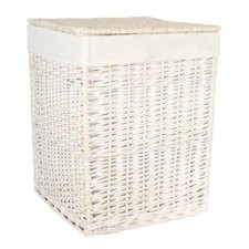 Square White Wash Wicker Laundry Basket