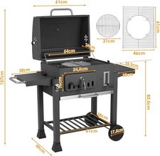 XXL Charcoal Grill Smoker BBQ Grill Trolley Grill Smoker Charcoal Double Shelf