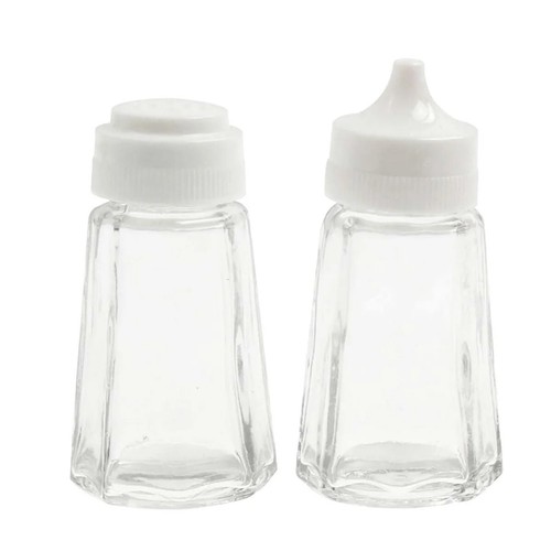 Clear glass salt and - salt, pepper