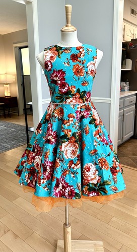 Teal floral 50s dress - teal,