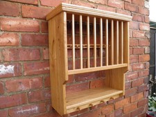 Solid Oak Plate Rack With Shelf