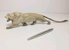 Vintage Hand Carved African Lion Sculpture - Water Buffalo Horn  13" Long