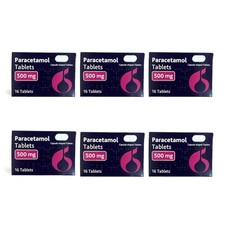 6 x Paracetmol Genesis Headache, Migraine Pain Relief 500mg - 6 x 16 Caplets
