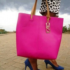 New Victoria's Secret Tote Bag Faux Leather Pink Brown Tan Straps Work Beach