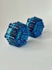 Set of 2 Vintage Blue Glass