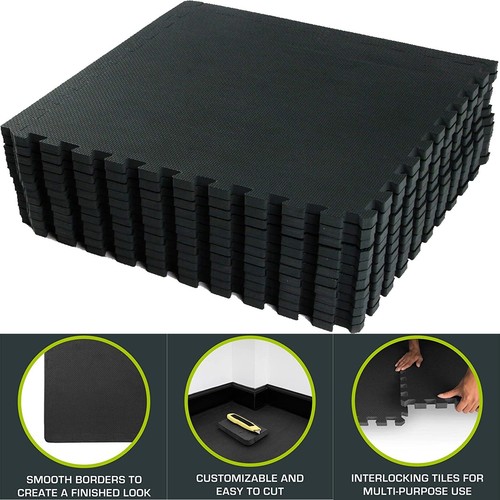 Black interlocking mat yoga - black,