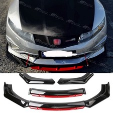For Honda Civic FN2 Type R Gloss Black Red Front Bumper Spoiler Lip Splitter Kit