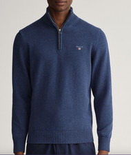 GANT Mens Cotton 1/2 Zip Neck Sweater in Blue Size L