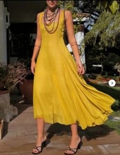 ZARA NEW WOMAN STRAPPY ASYMMETRIC PLEATED DRESS SIZE S MID-YELLOW 3024/375/310