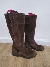 Moloh brown knee high boots size 39 UK 6 suede tasselled READ zip up flat 