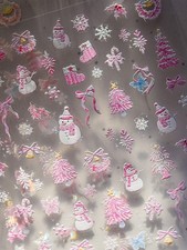 ✨ 3D Glitter Pink Christmas Nail Stickers – Tree, Snowman & Bow UK 🇬🇧