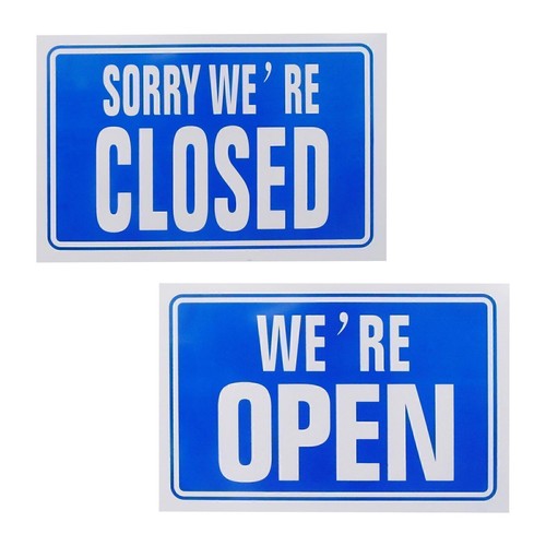 Open and closed blue shop - and,