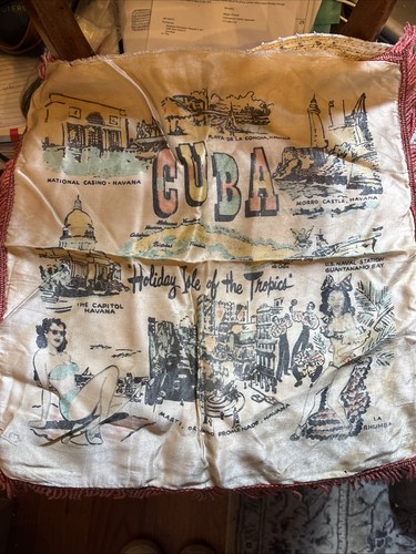 Vintage souvenir satin pillow - satin,