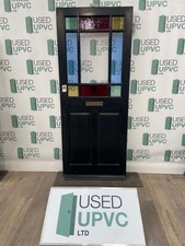 STAINED GLASS FRONT DOOR  WOODEN ENTRANCE HARDWOOD BLACK DECORATIVE GLASS