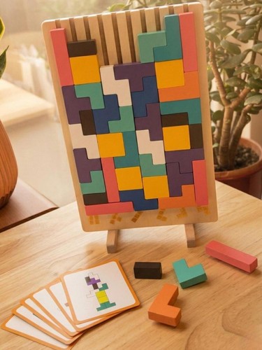 Wooden tetris stacking puzzle - stacking,