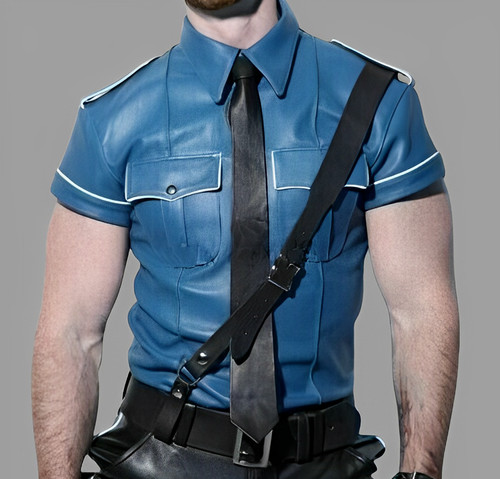 Men real leather blue police - real,