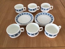Vintage 1970s Royal Tuscan Wedgwood china, blue Charade pattern tea cups/saucers