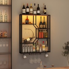 Wall Mounted Wine Rack with LED Lighting RGB Wine Glass Holder Metal Frame Black