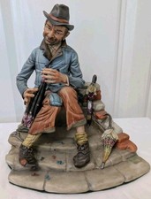 Capodimonte Tramp on Bench Porcelain Figurine - Signed – Old Man with Umbrellas